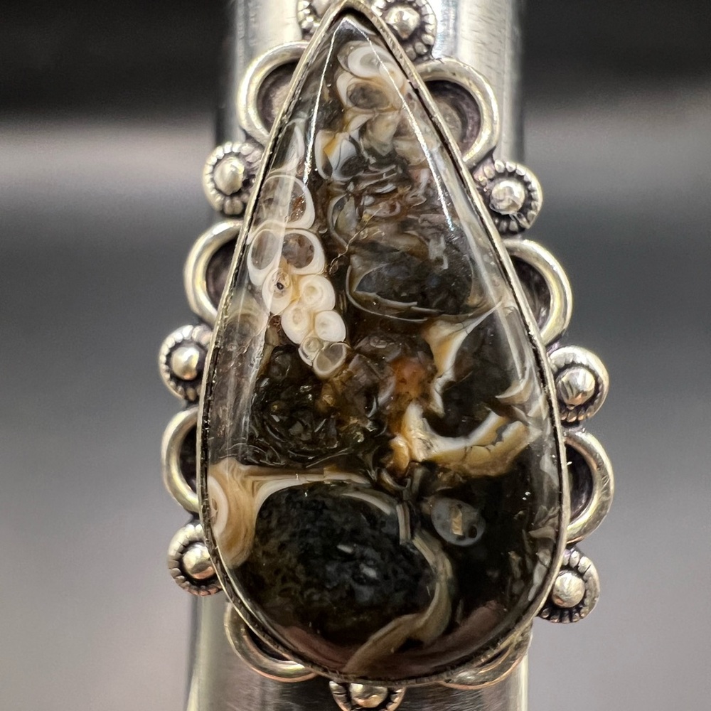 Sterling Silver Ring with Brown Fossil Agate
